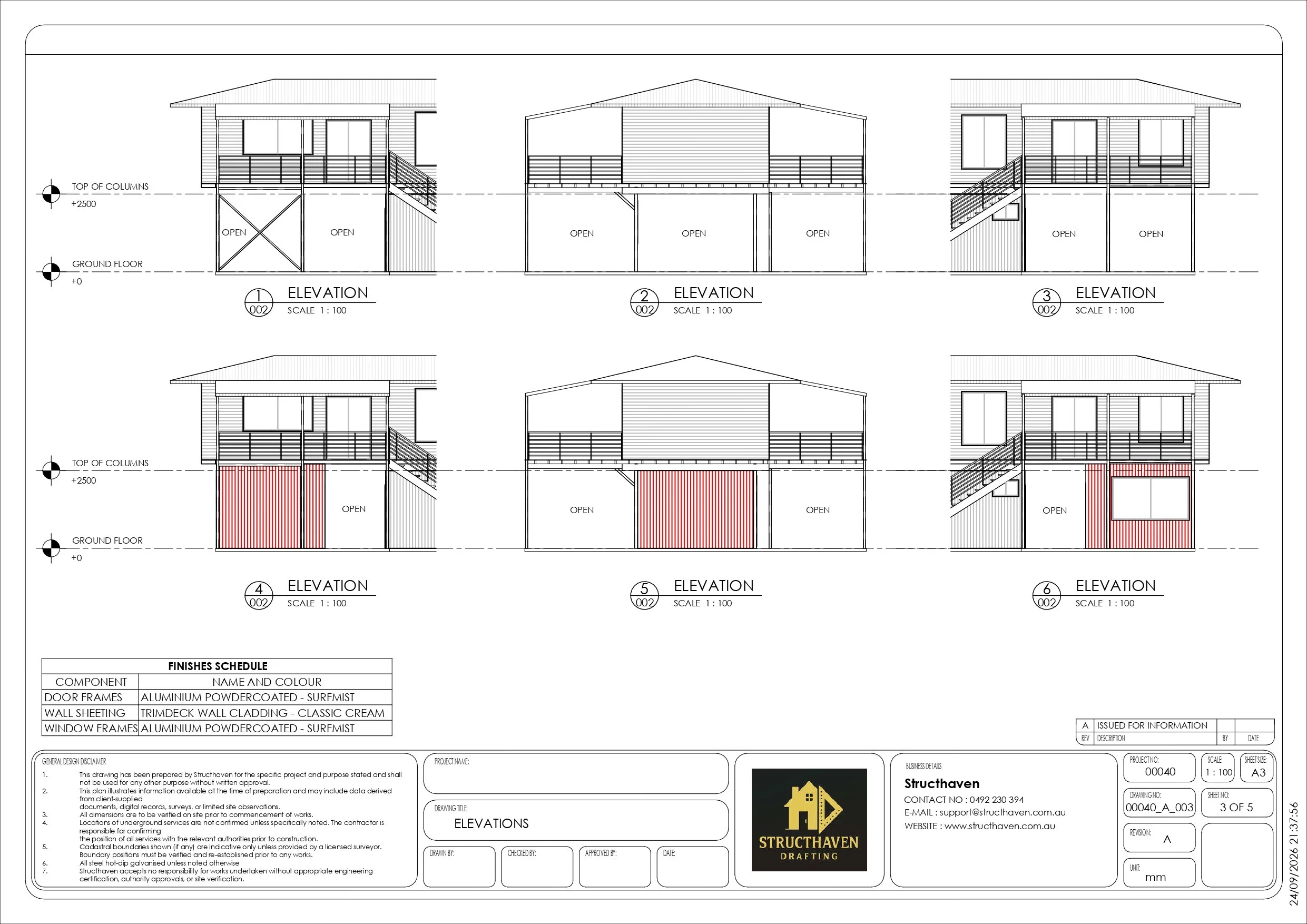 Existing elevated home adapted with a new enclosed office around retained structural posts and bracing.
