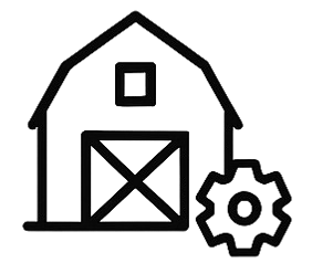 Agriculture drafting icon showing barn and cog – Structhaven delivers practical agriculture drafting solutions for sheds, barns, farm machinery layouts and regional WA agricultural infrastructure.