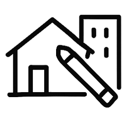 Residential and commercial drafting icon with house and commercial building – Structhaven delivers accurate floor plans and documentation for sheds, homes, townhouses and mid-scale commercial buildings in WA.