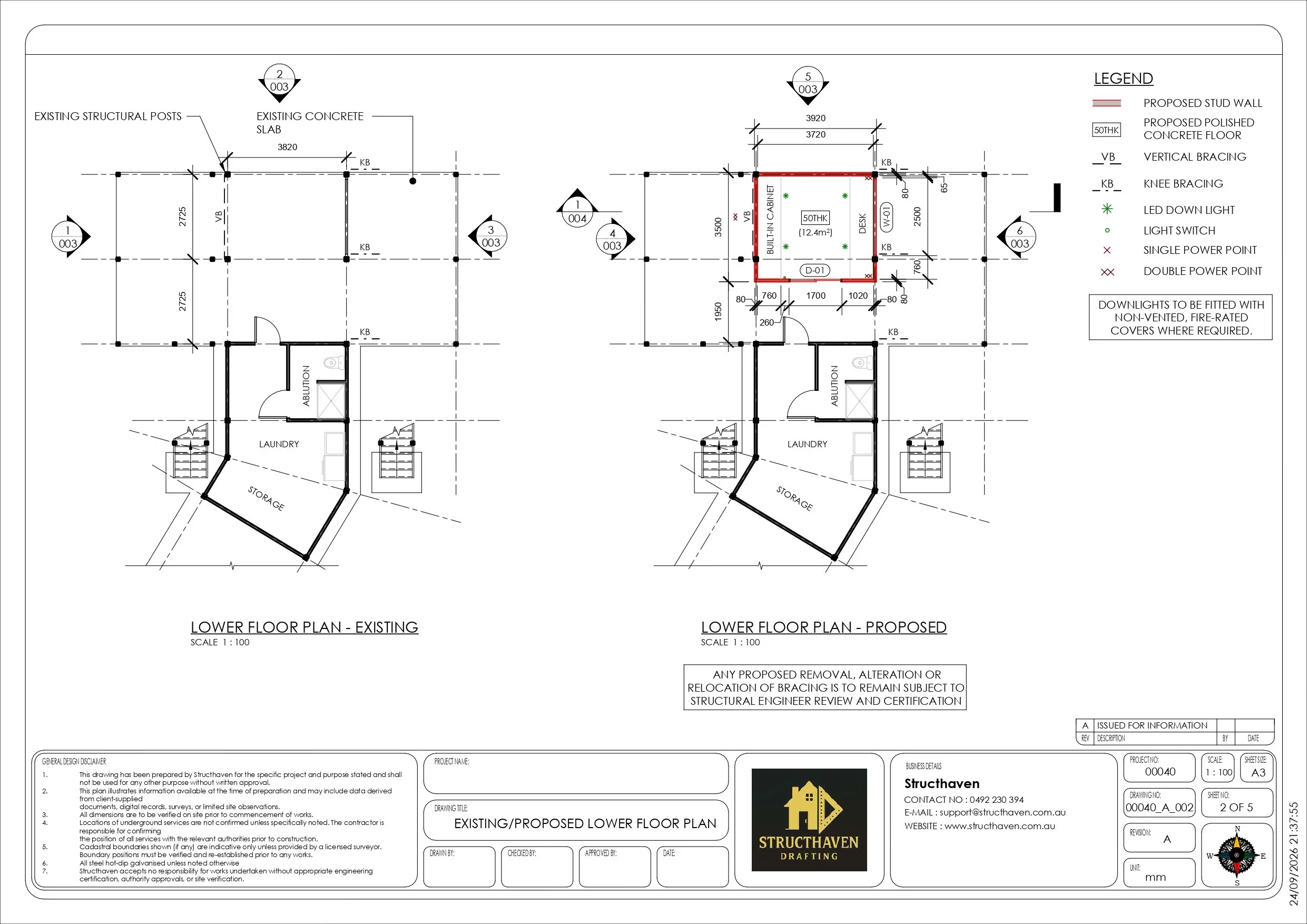 Proposed compact home office with new glazing, sliding-door access and raised polished concrete floor.