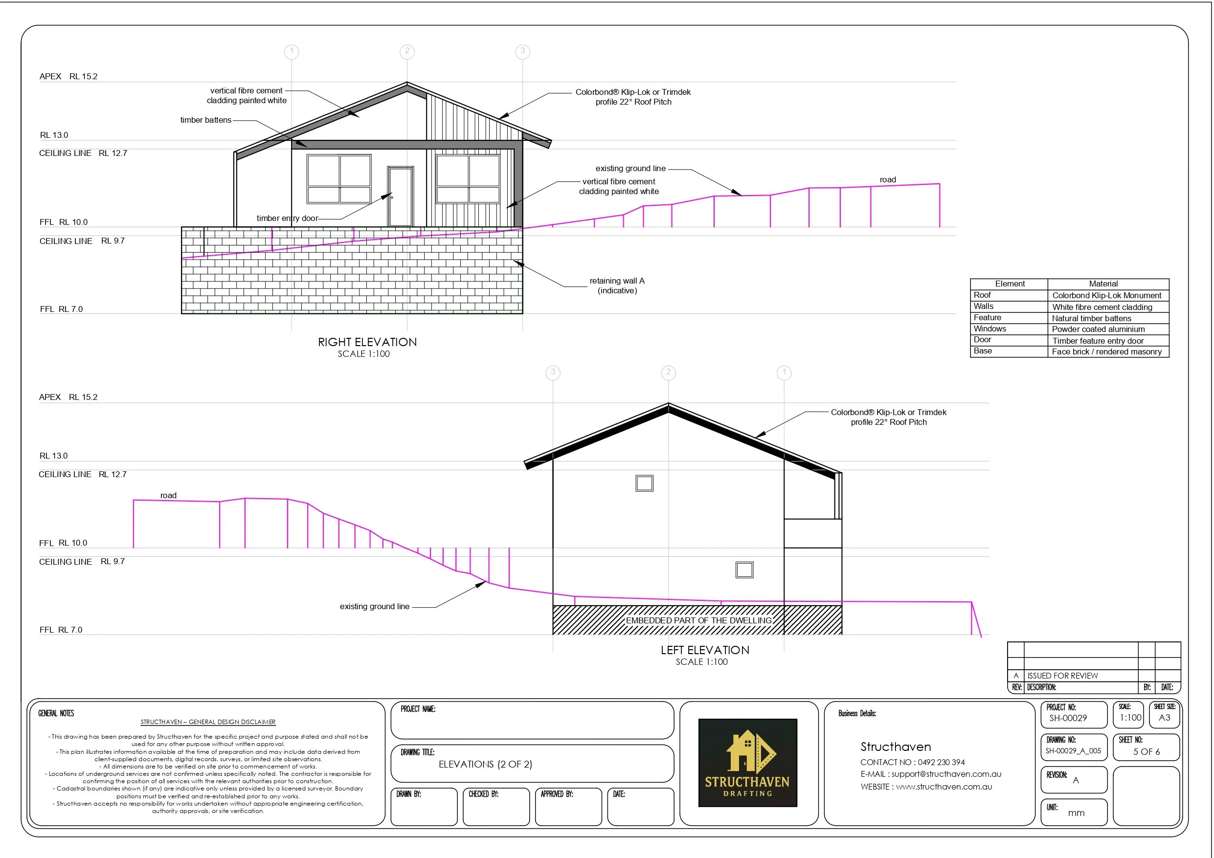 Roof plan and architectural concept drawings for a custom two-storey residence in Albany, WA.