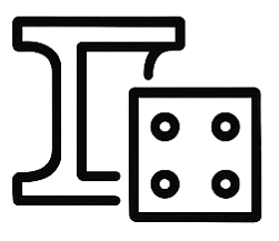 Structural and concrete design icon with steel beam – Structhaven prepares detailed structural drawings, steel and concrete detailing, plate connections and high-strength engineered documentation.
