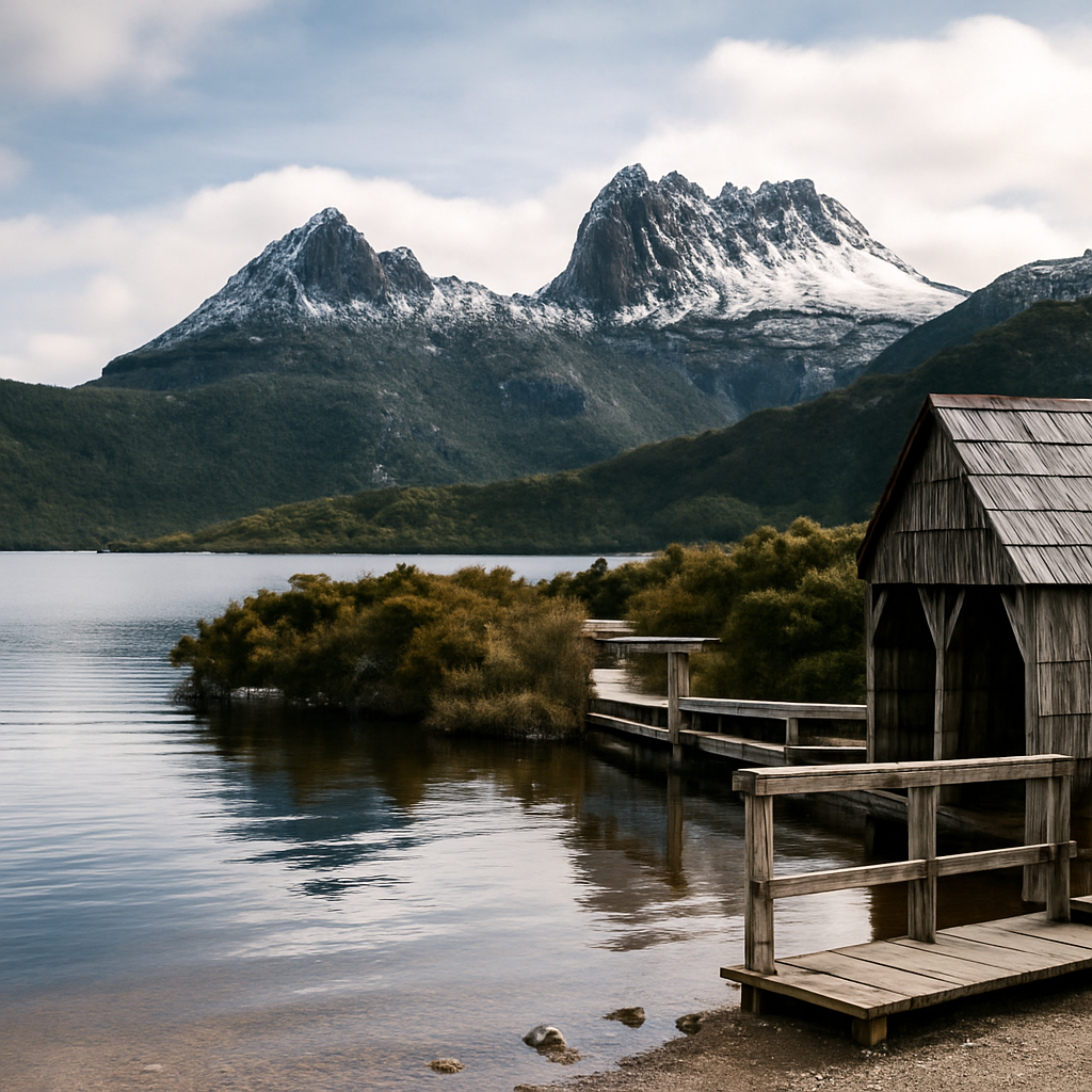 Northern Tasmania landscape featuring Launceston and Tamar Valley-style setting with light industrial buildings, green hills and a calm river - highlighting Structhavens drafting and design work for manufacturing, residential and regional projects