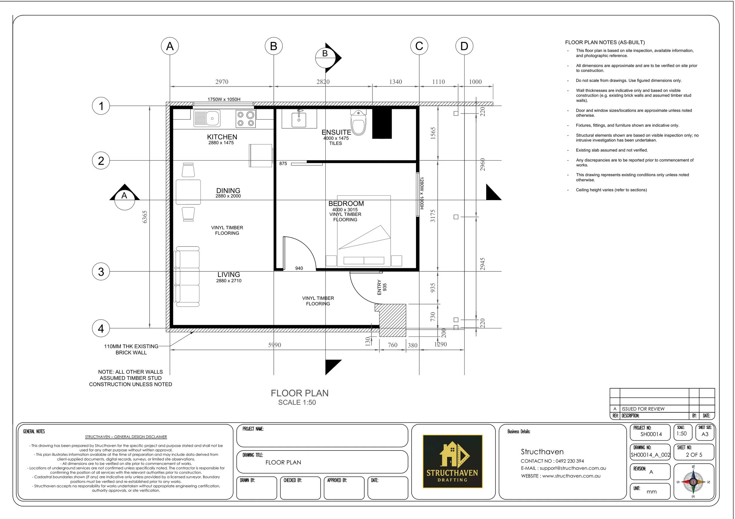 Granny flat floor plan showing internal layout with living area, kitchen, bedroom and ensuite for garage conversion in Bunbury WA