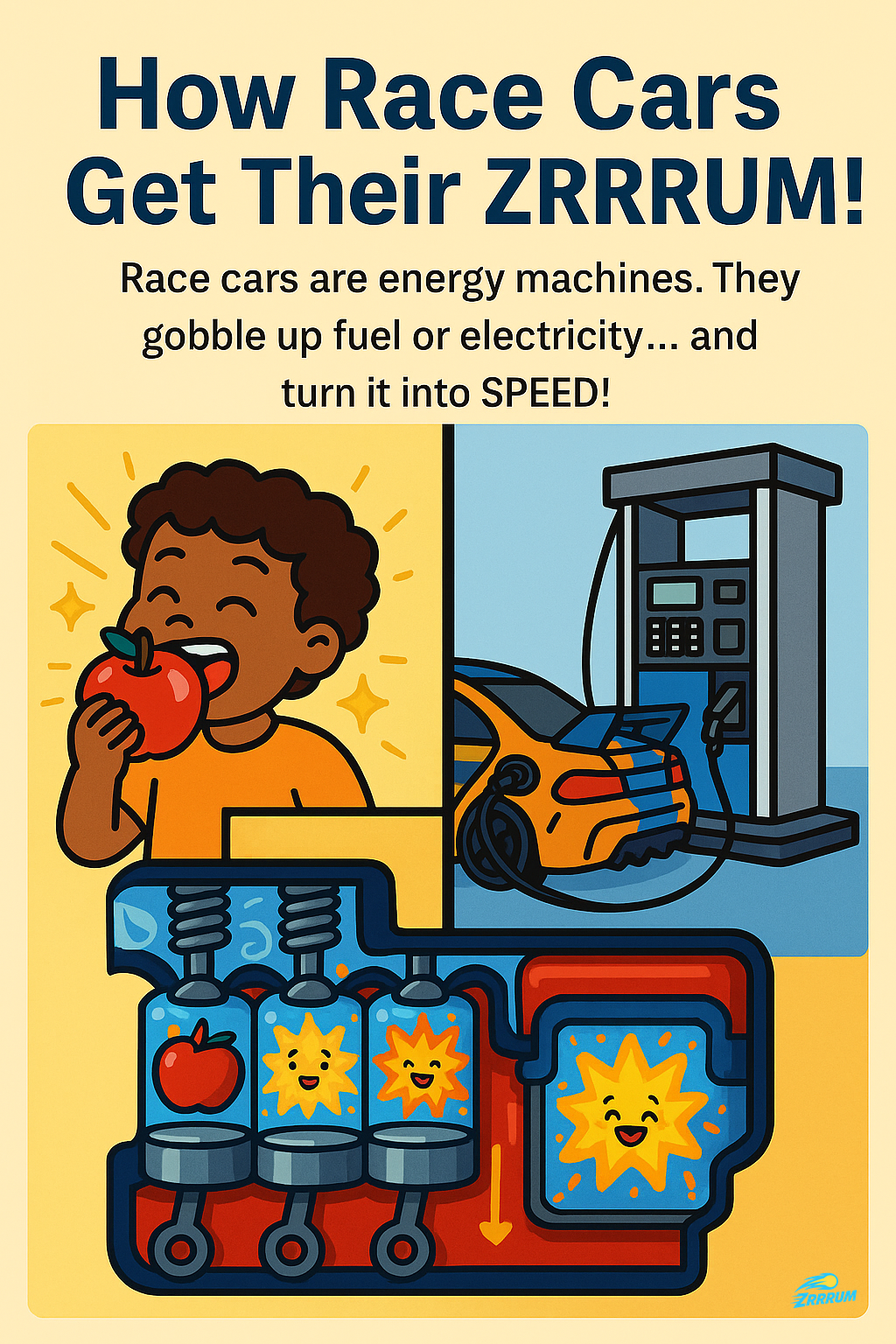 How Race Cars Get Their ZRRRUM! - Energy conversion illustration
