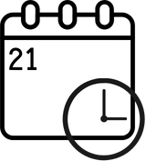 A calendar page showing the date 21 and a clock indicating 3 o'clock.