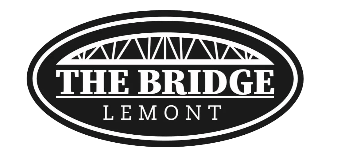 Black and white logo for The Bridge Lemont featuring a bridge arch design above the text.
