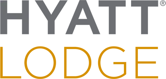 Dark gray "HYATT" in bold font above thin gold "LODGE."