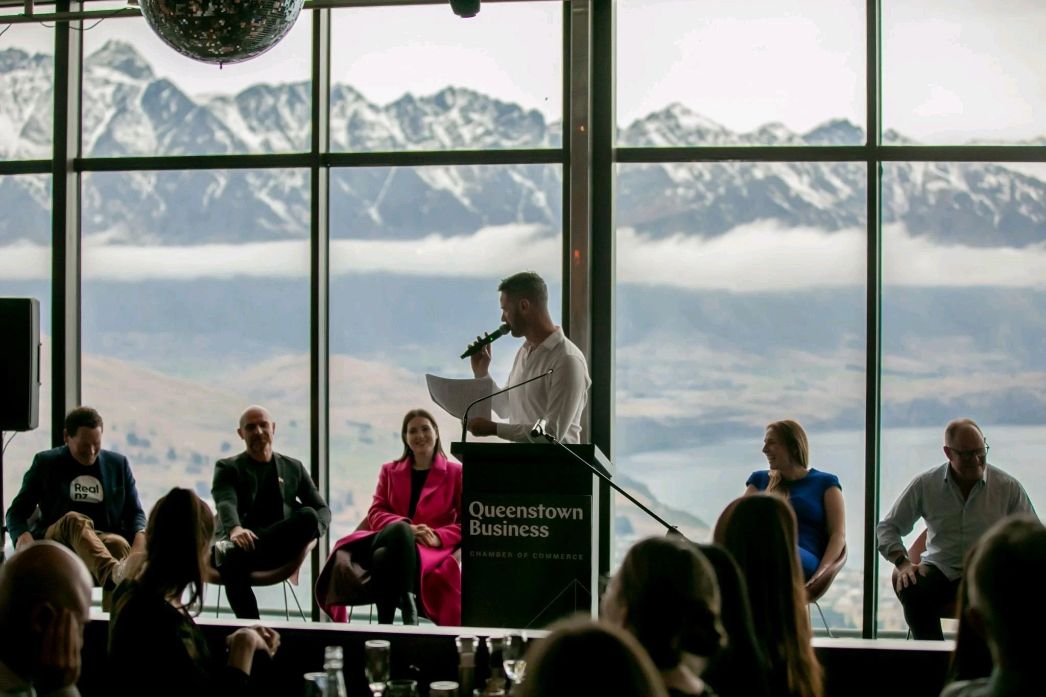 A corporate event at Skyline in Queenstown with the Remarkable Mountains in the backdrop