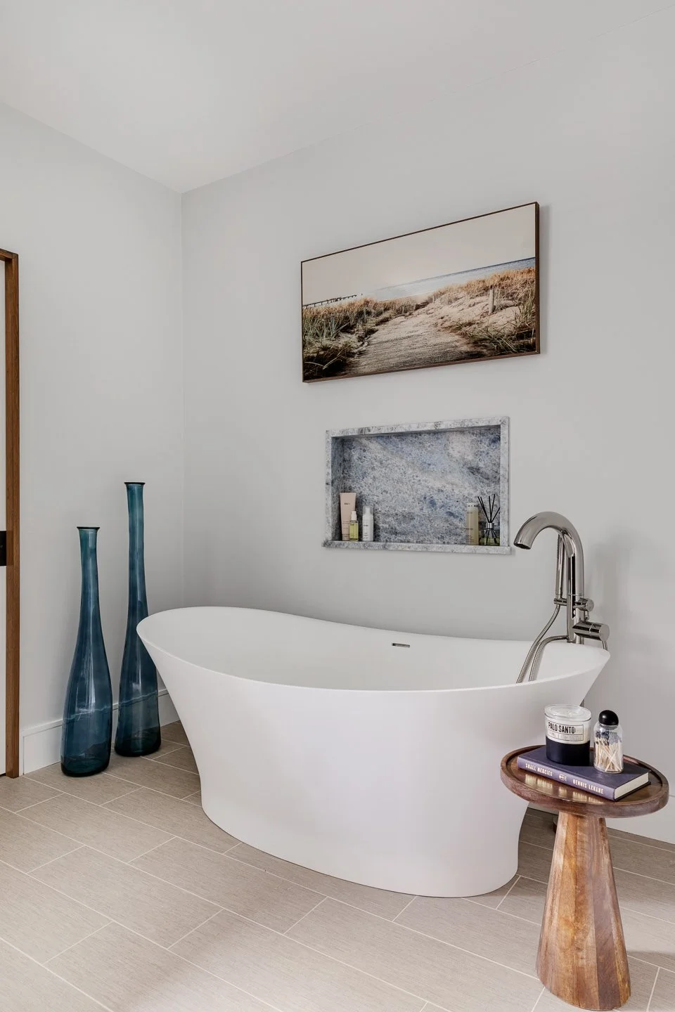 Best general contractor, home builder, and home remodeler on the Northshore in Andover, Massachusetts (MA), developed this modern primary bathroom with a standalone tub.