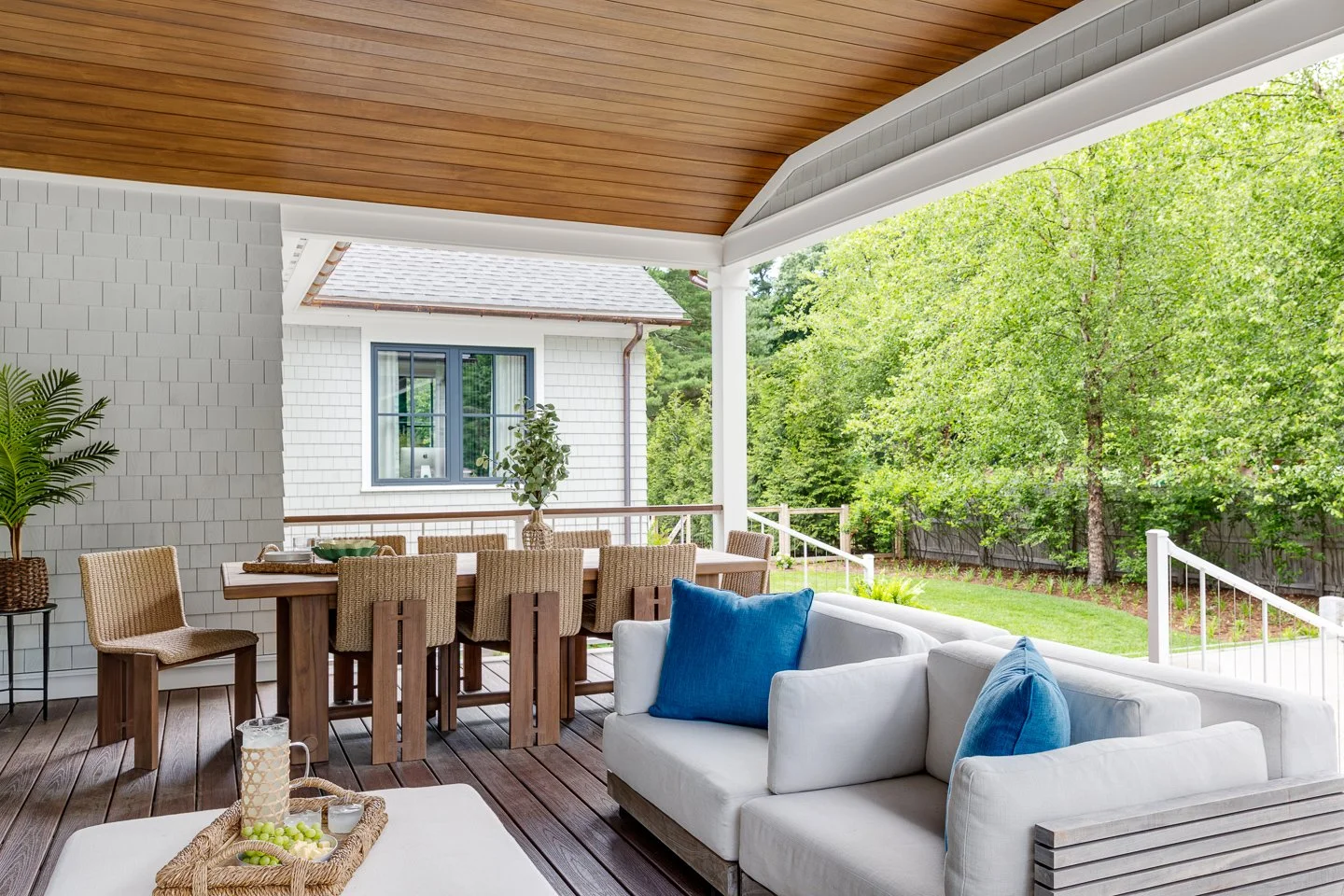 Best general contractor, home builder, and home remodeler on the Northshore in Andover, Massachusetts (MA), developed this covered porch with wooden flooring and ceiling