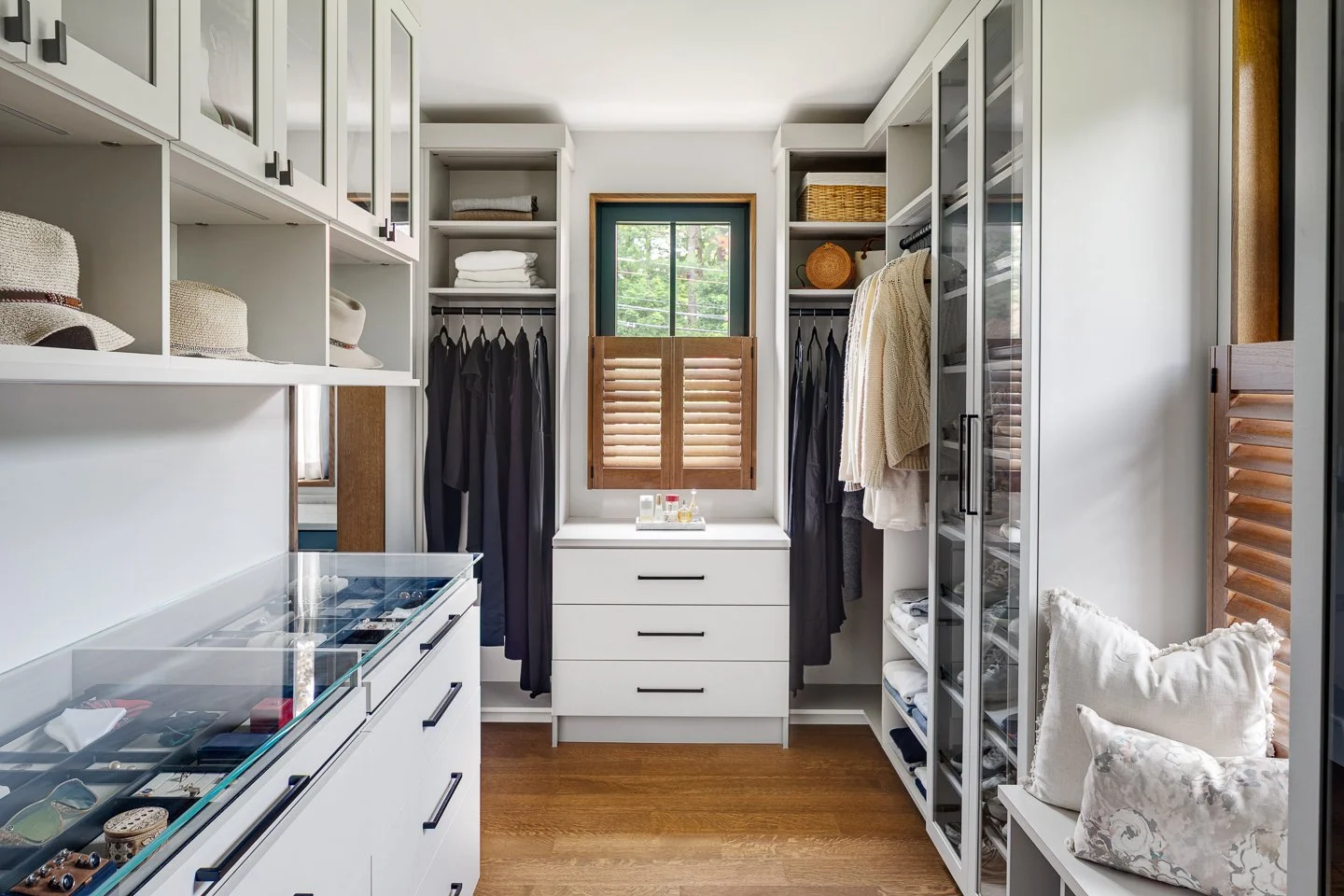 Best general contractor, home builder, and home remodeler on the Northshore in Andover, Massachusetts (MA), developed this modern primary closet.
