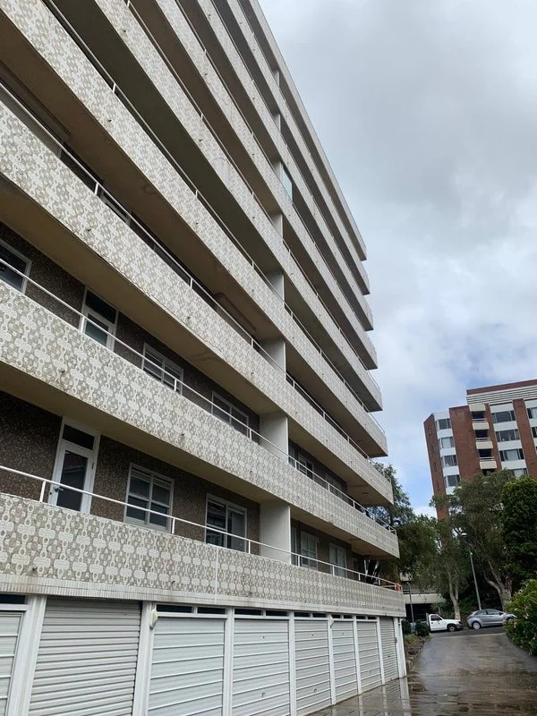 Overall view of old facade tiling