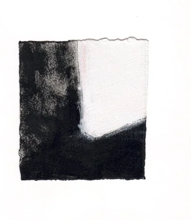 Abstract black and white watercolor painting with sharp edges and contrasting tones.