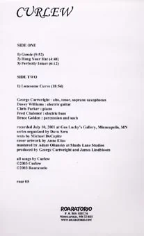 Page from a vinyl record with song titles and artist information, titled 'Curlew'.