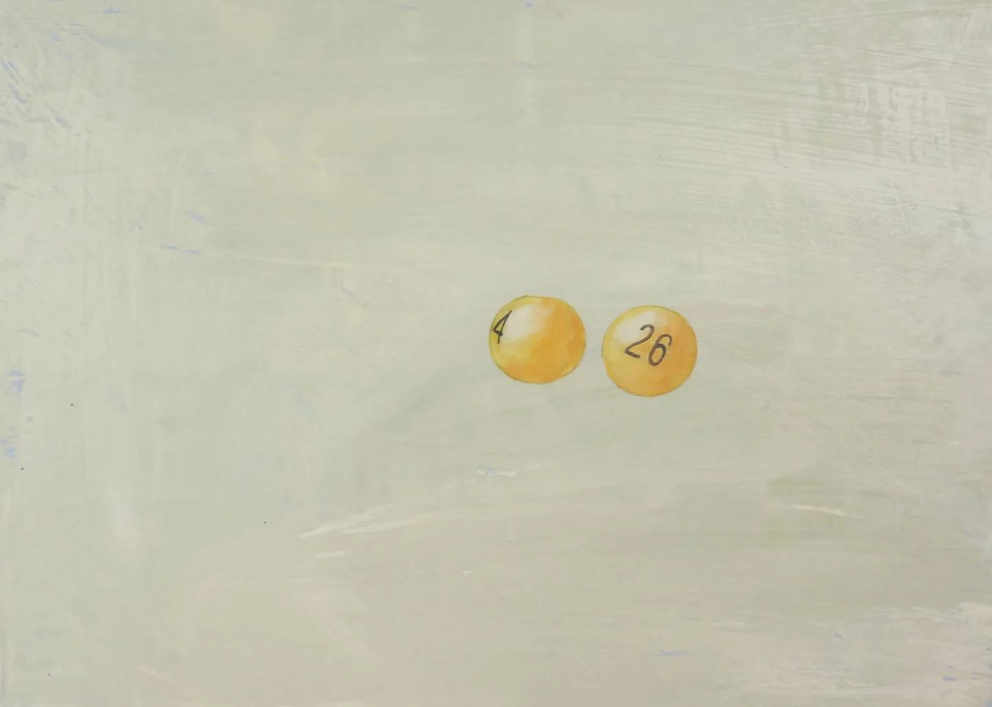Two yellow lottery balls with the numbers 4 and 26 written on them, set against a plain background.