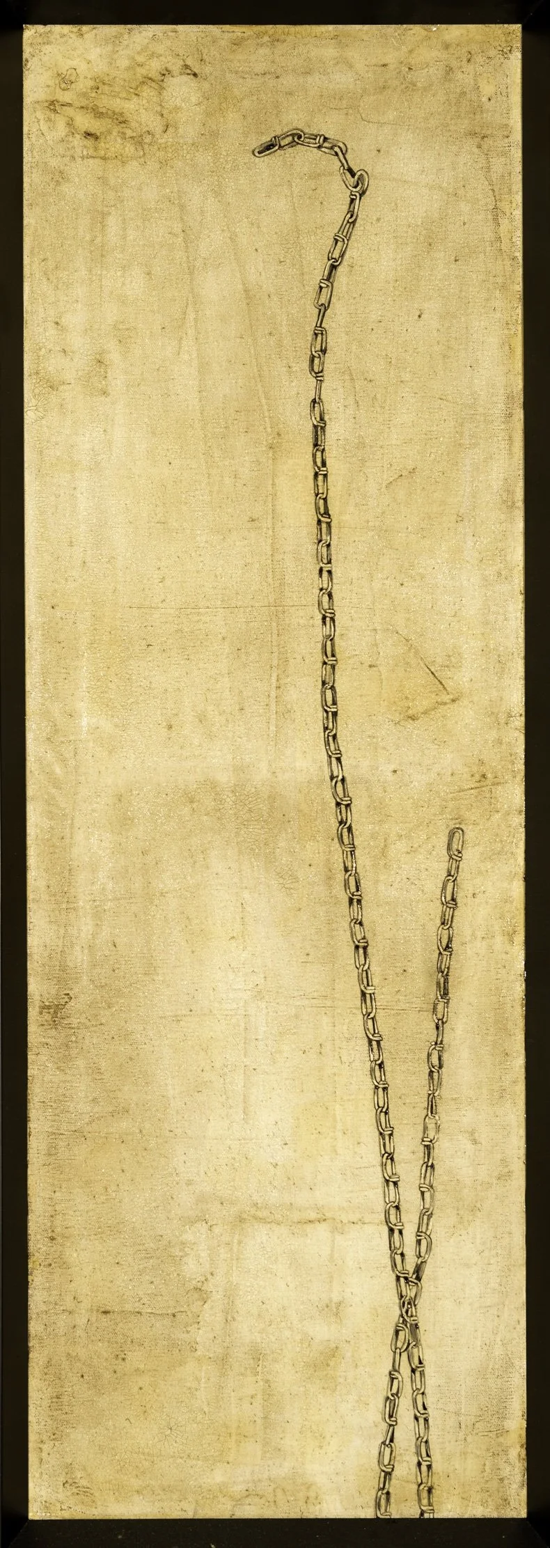 Drawing of a long chain hanging on a beige background.