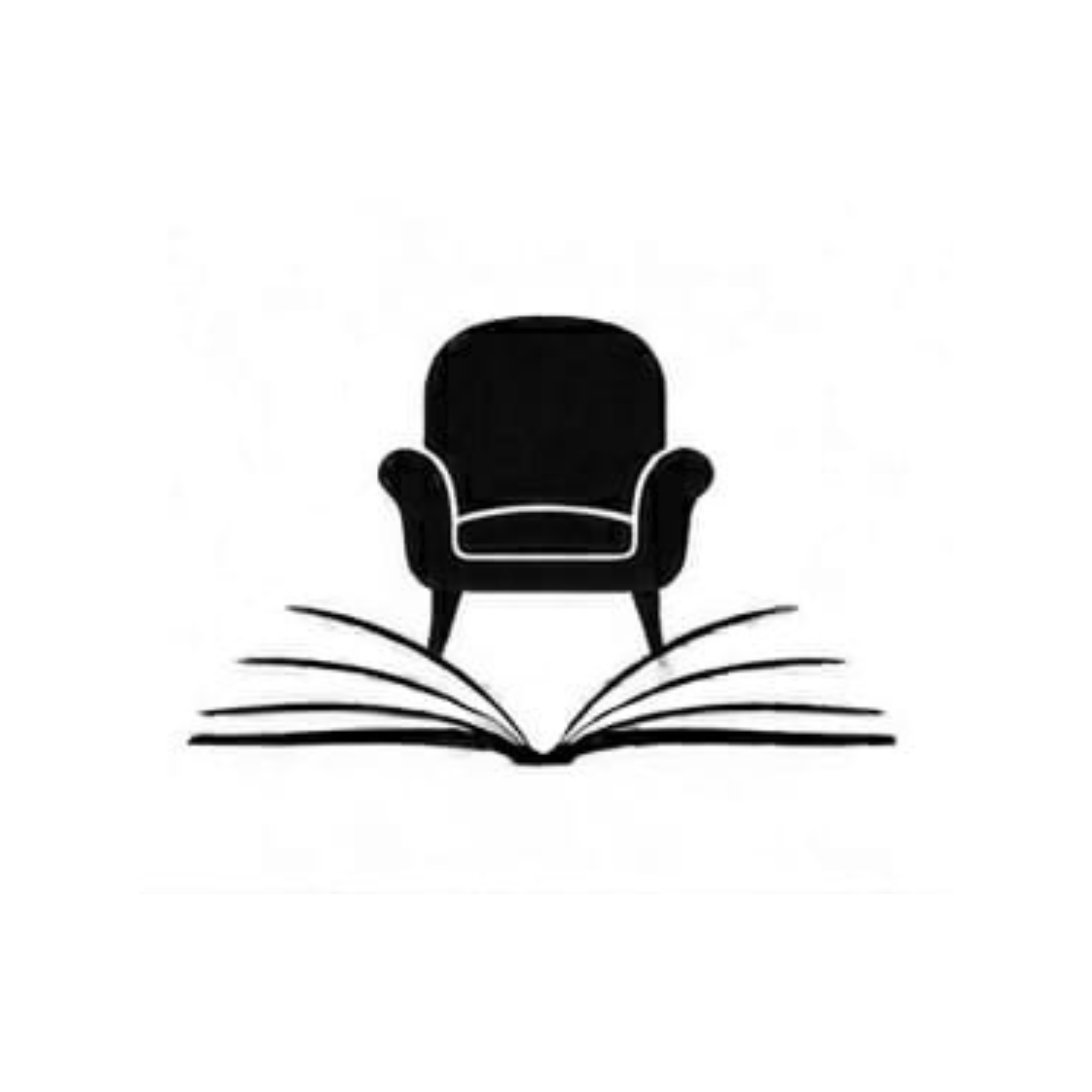Black silhouette of a dog sitting on an open book with a white background.