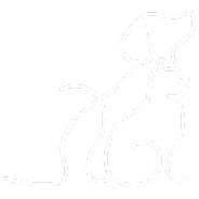 White outline of a dog and cat sitting side by side looking to the right.