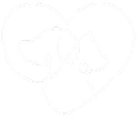 A white line drawing of a heart with a cat and dog inside, back to back inside it, symbolizing love or affection.