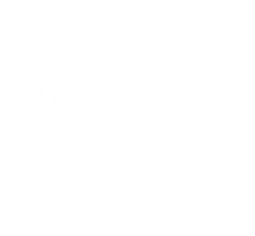 White outline of a walking cat with tail raised.