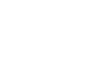 White outline of a pet bowl with a bone symbol on the front.
