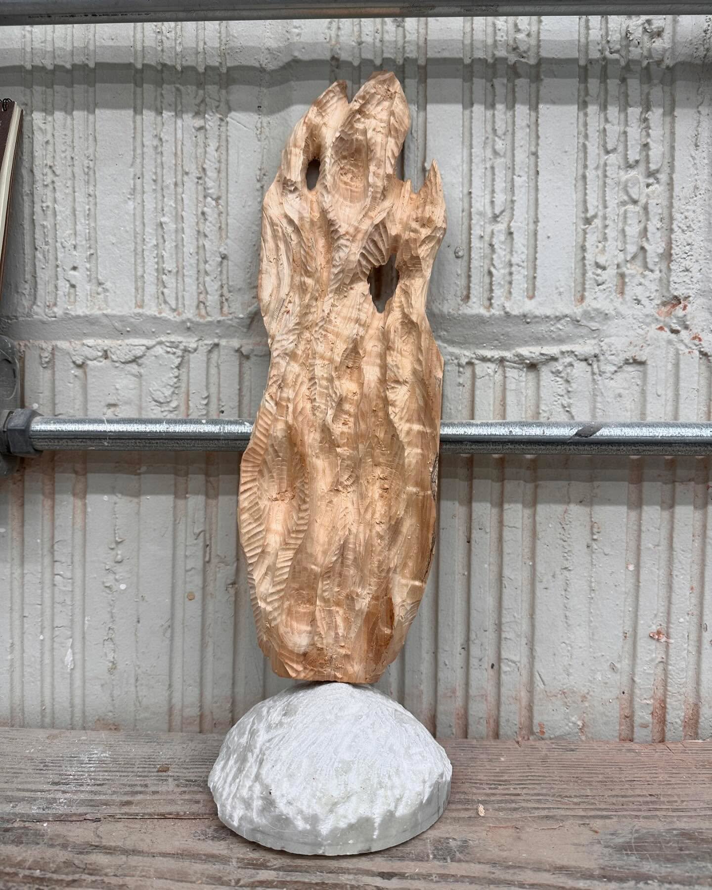 Works in progress. Discarded wood from the Instrument making world because of some wood worm damage. Works fine for sculpture! Spruce and Maple 🍁 #woodcarving #sculpture #nycartist #wip