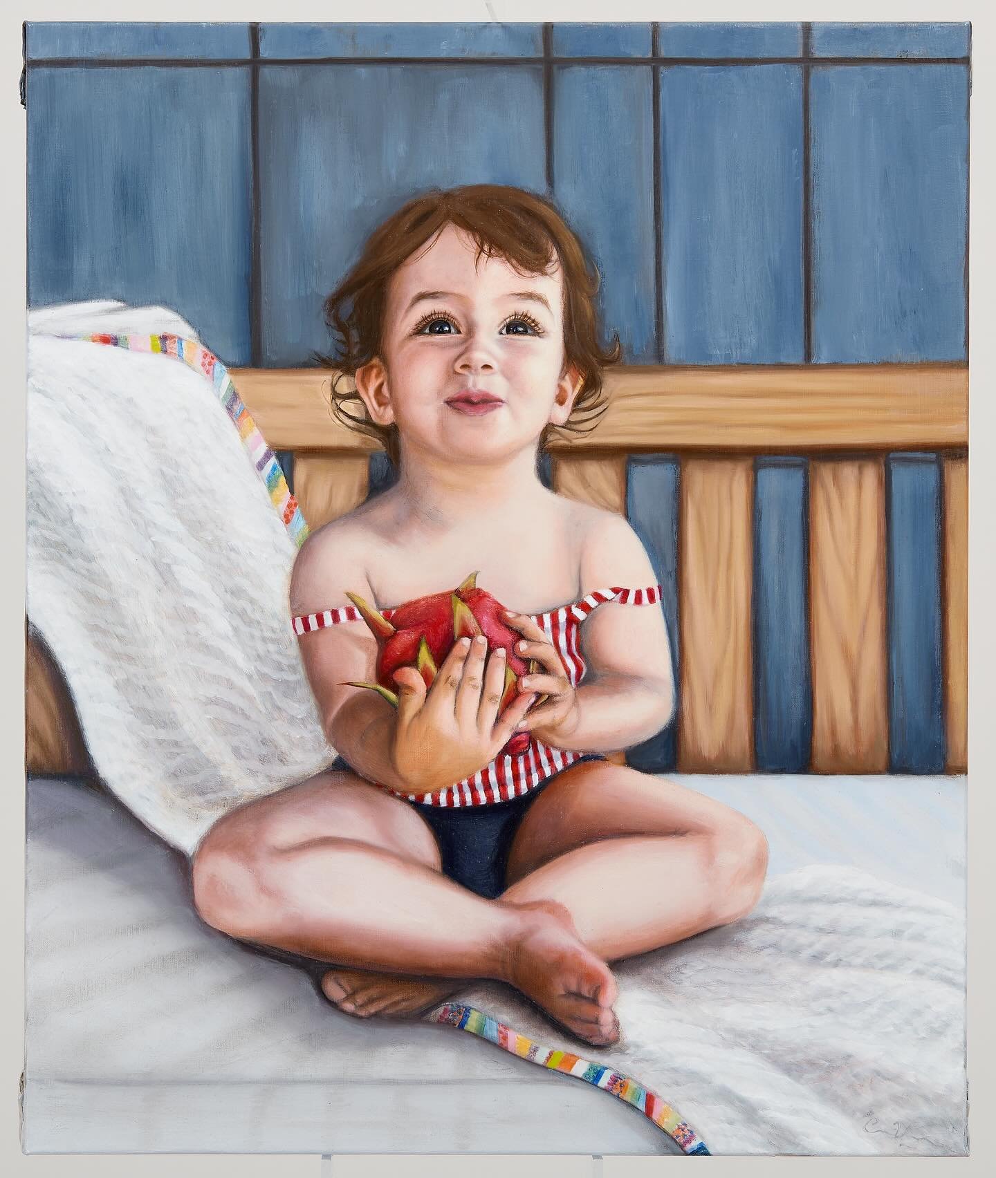I realized I never posted the final painting. 🖼️ 
The lovely little girl and her dragon fruit. 
Oil on canvas, gallery wrap 
#oilpainting #child #portraiture #nycart 
Ps: if you know who this child is kindly do not name her out of respect for the fa