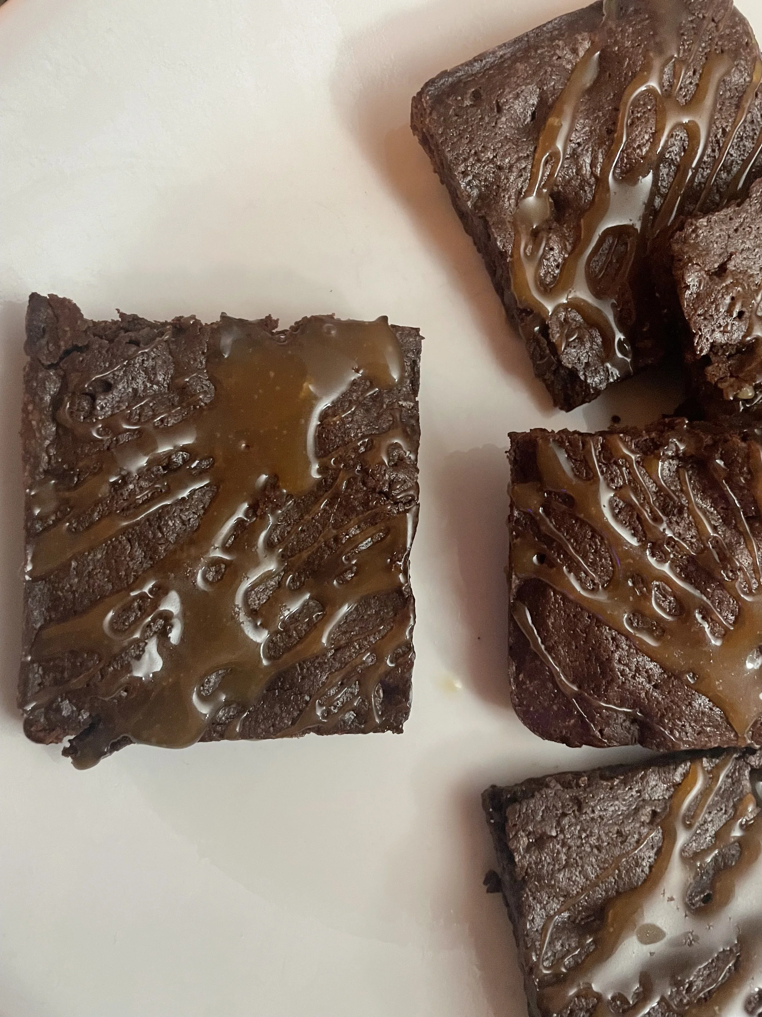 Salted caramel brownies, with that gooey- fudgy feel.