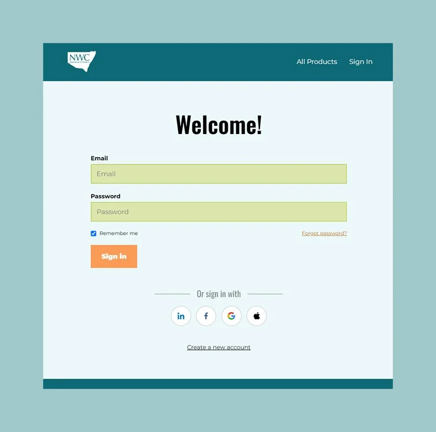 NWC Learning Hub Login Screen