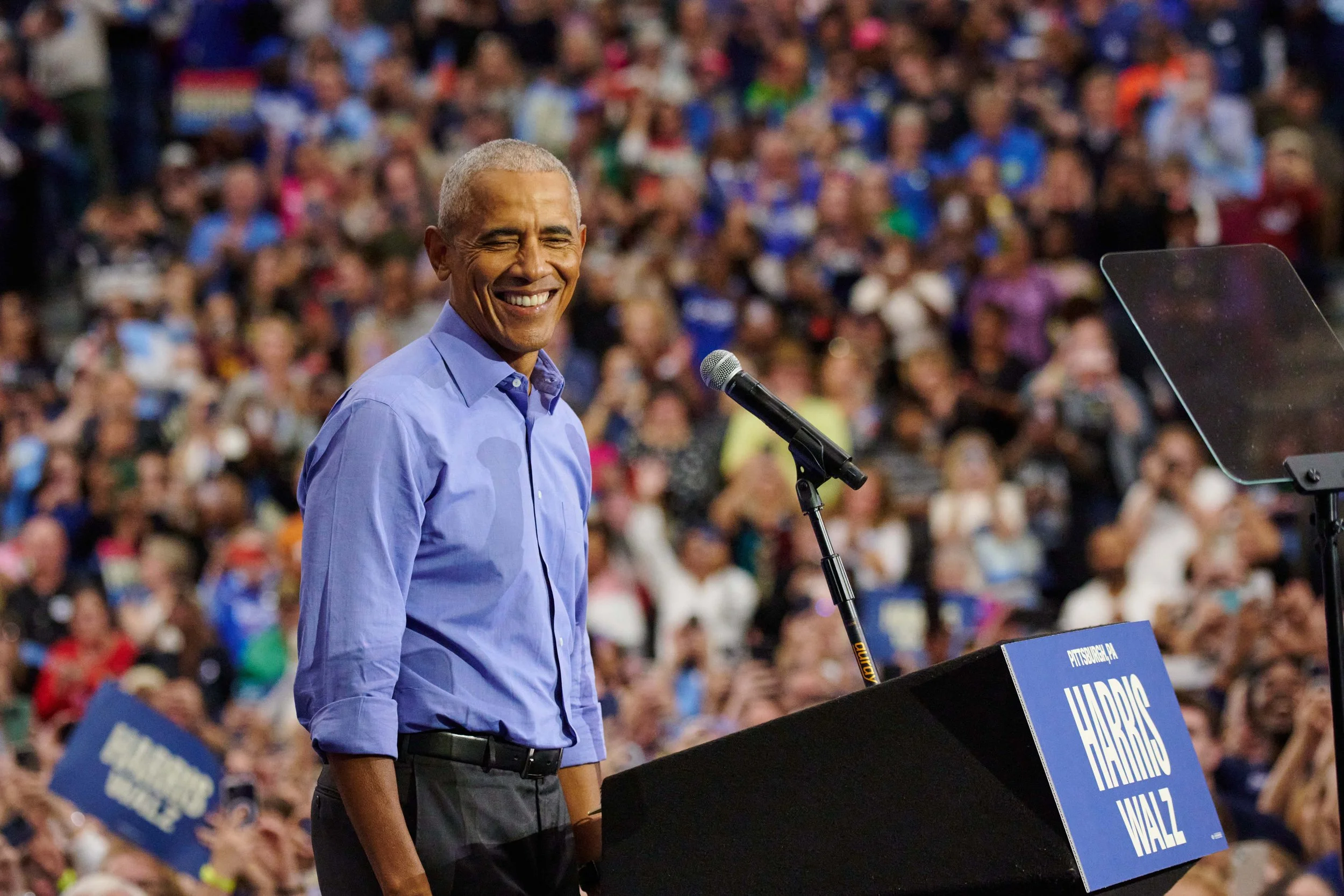 Obama Smiling at the crowd during a Rally In Pittsburgh, PA