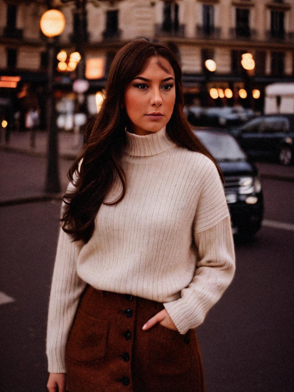 Ashleigh Chavez Chula Vista posing in the streets of Europe with hand in pocket