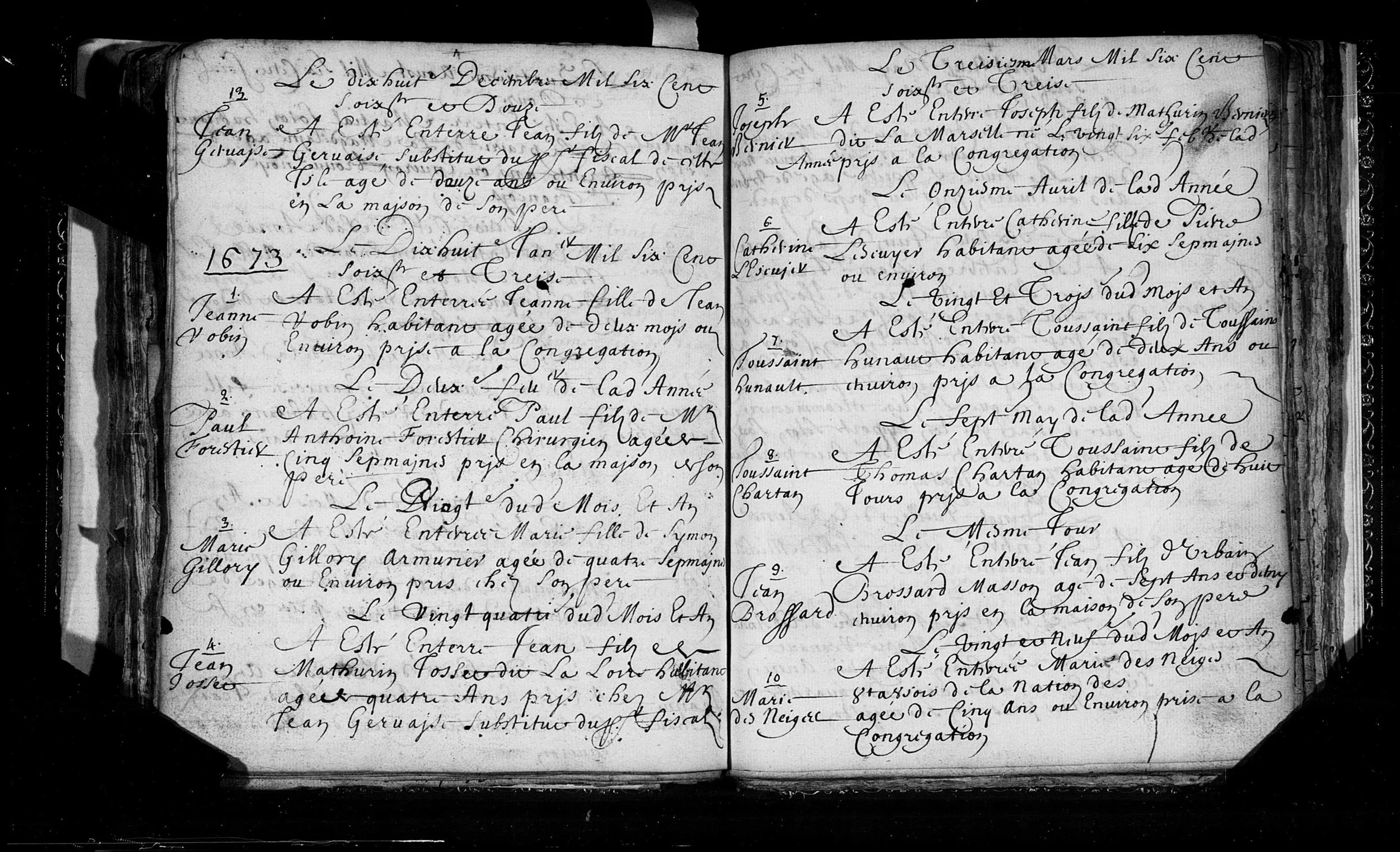 Charles Hunault baptism, 1676