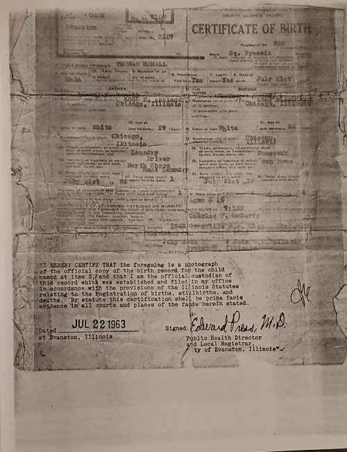 Birth certificate establishing Generation III identity and parentage