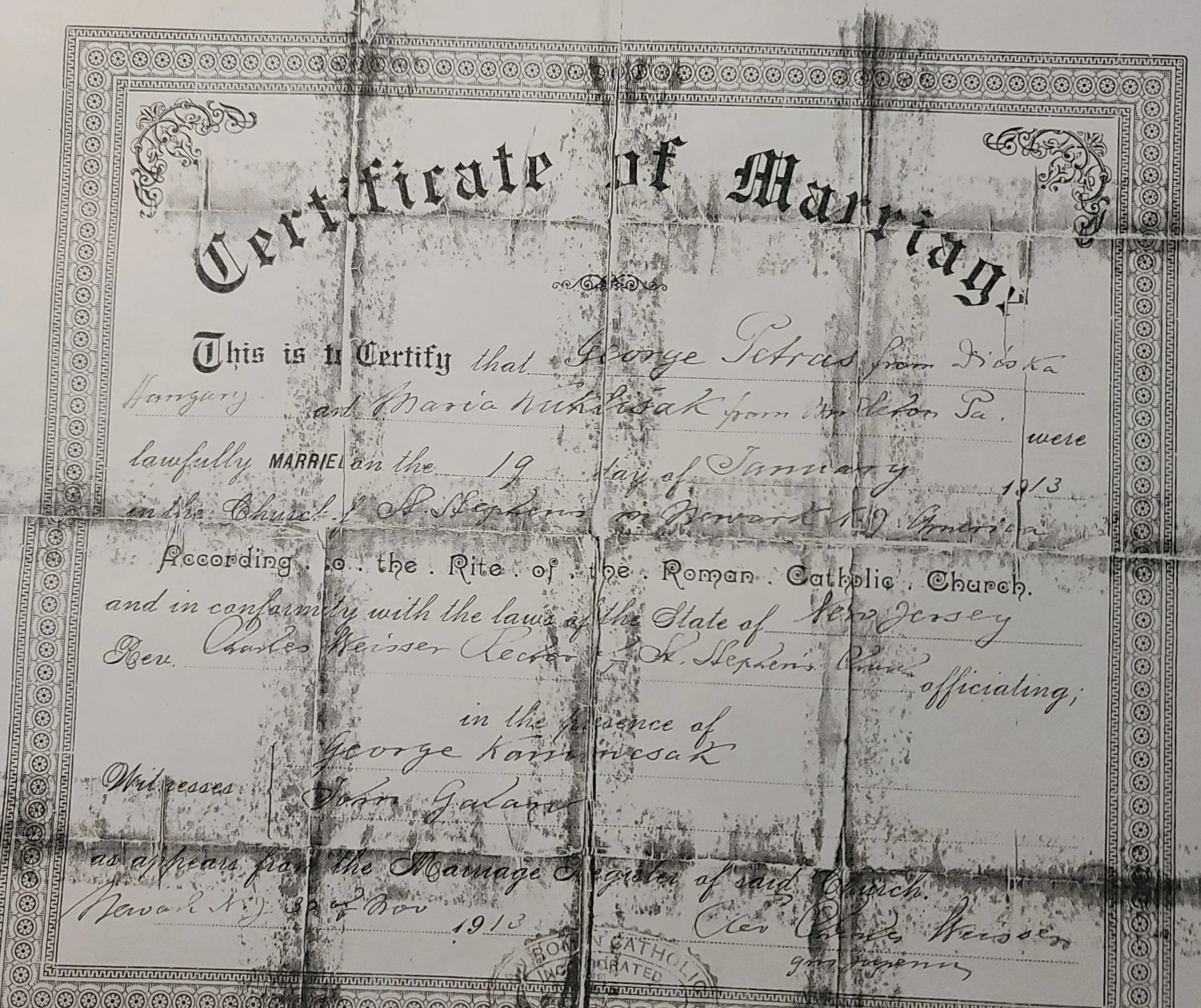 1913 Marriage Certificate