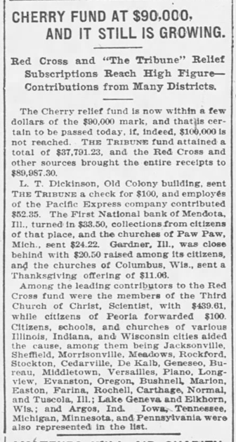 Newspaper clipping: Cherry Fund at $90,000