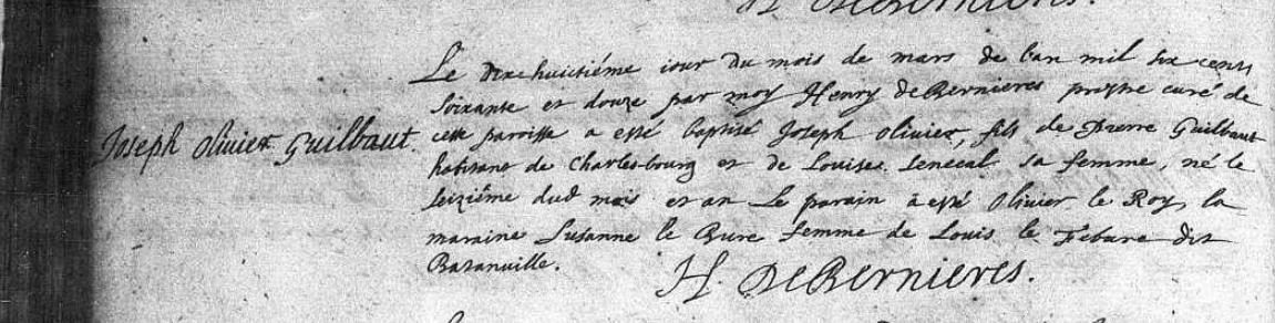 March 18, 1672 Baptism Joseph Olivier Guilbault