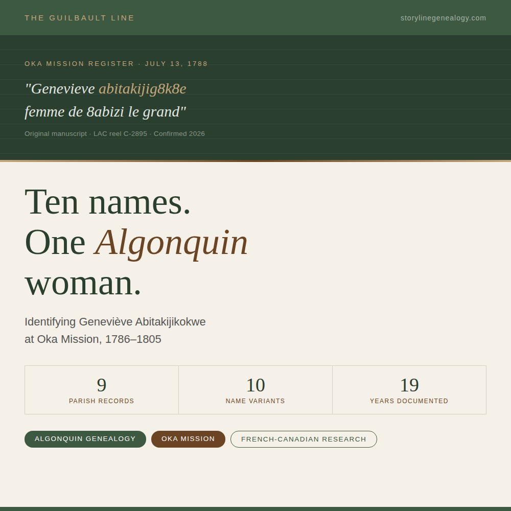 The Woman at the Edge of the Record: Finding Geneviève Abitakijikokwe at Oka Mission 