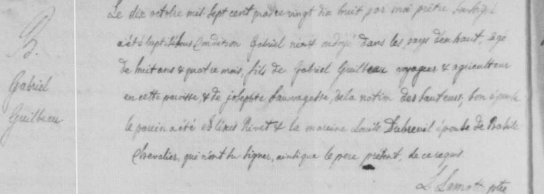 St-Paul-de-Joliette baptismal record, October 10, 1798, showing mother listed as "Josephte Sauvagesse"