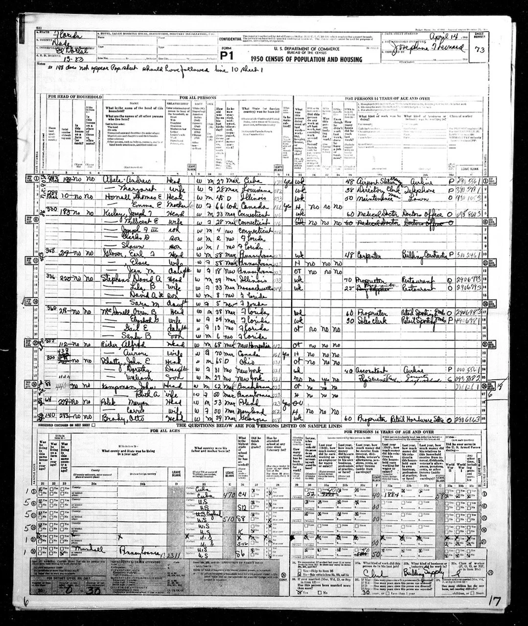 1950 US Census Dade County Florida