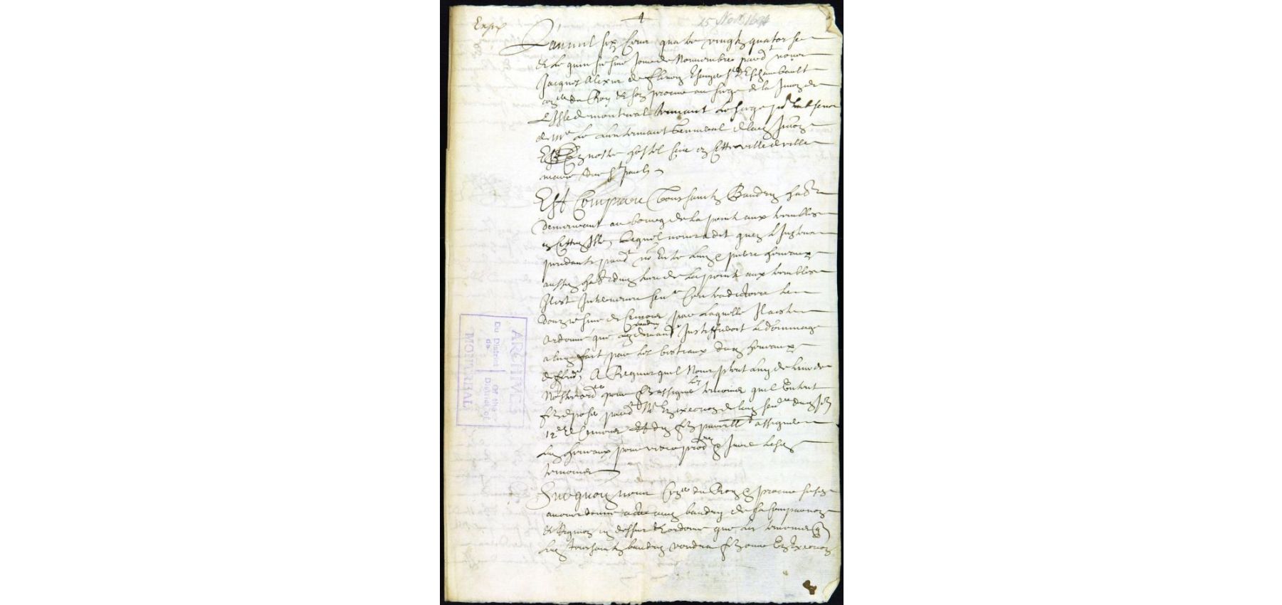 1694 Pierre Hunault Civil Lawsuit
Civil case, Royal Jurisdiction of Montreal,1694. Plaintiff: Pierre Hunault. Subject: Crop damage caused by neighbor's oxen.