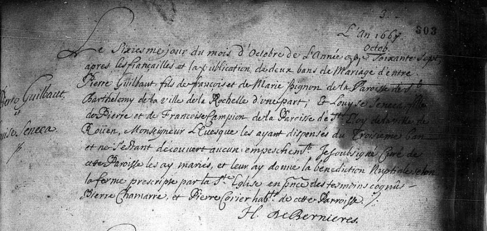 October 6, 1667 Marriage Louise Senecal