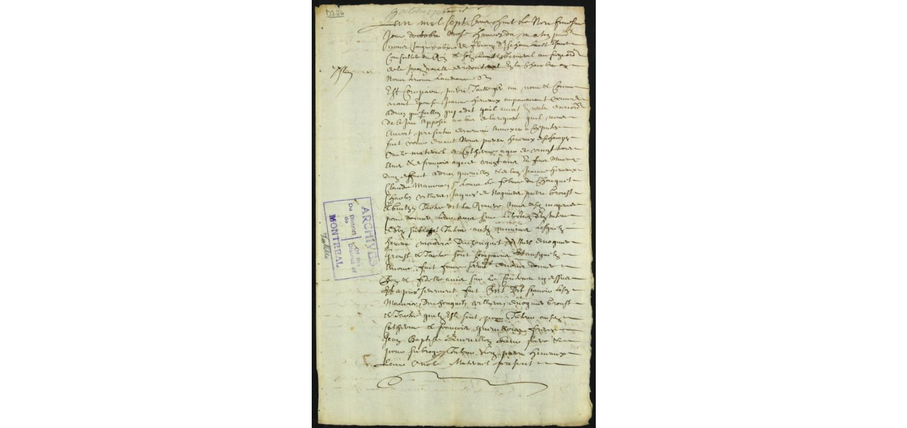 1705-1708 Jeanne Hunault Guardianship Case Image 1 of 4
Guardianship proceedings, 1705 and 1708. Petitioner: Jeanne Hunault. Subject: Quevillon children. Royal Jurisdiction of Montreal, family law records.