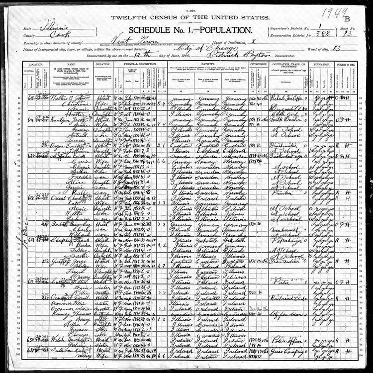 1900 United States federal census entry for Thomas Kenny — one of multiple men of that name in Chicago records