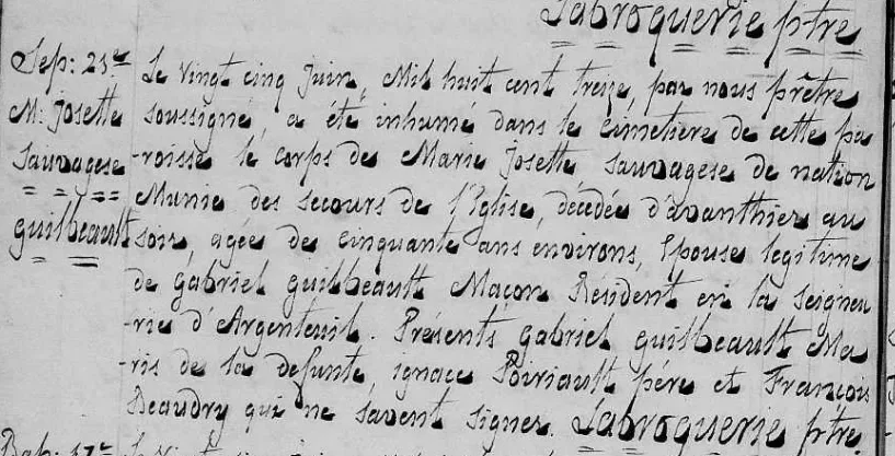 1893 Notarial Document
Legal document still referencing "Marie Josette Sauvagesse de nation" 80 years after her death