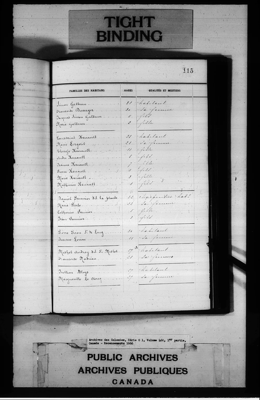 1666 Royal Census showing Hunault family
