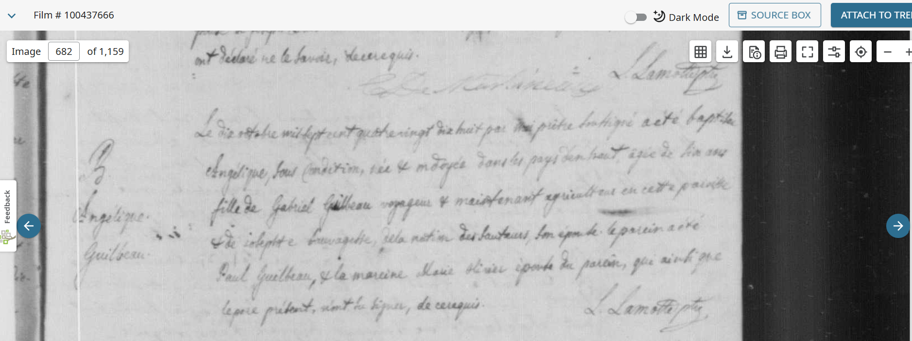 1798 Baptism - Angelique
Caption: Same-day baptisms of Angelique and Joseph Claude, October 10, 1798