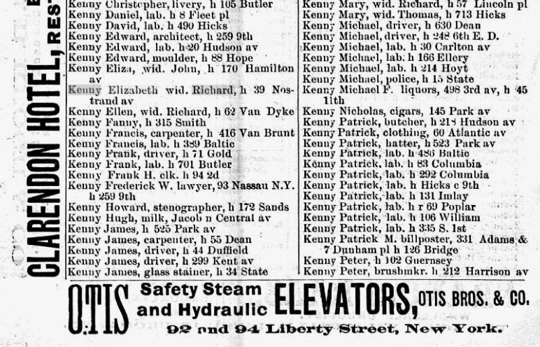 Directory entry showing Kenny Elizabeth, widow of Richard
