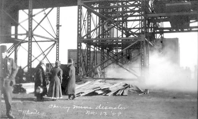 Smoke rising from the Cherry Mine on November 13, 1909, the day of the disaster