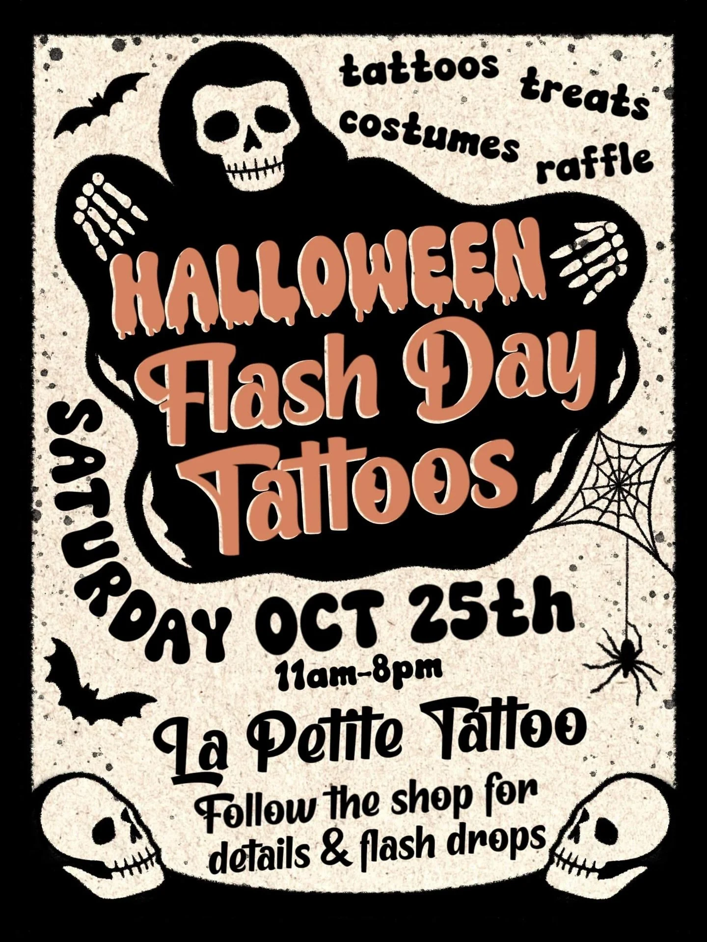 🎃 LA PETITE&rsquo;S HALLOWEEN FLASH EVENT🎃 hey everyone! @la_petite_tattoo is hosting their annual Halloween Flash event October 25th! This flash day is first come first served! I will be posting flash separately for this event that will be availab